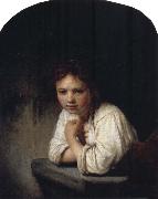 REMBRANDT Harmenszoon van Rijn Girl Leaning on a Window Sill oil painting on canvas